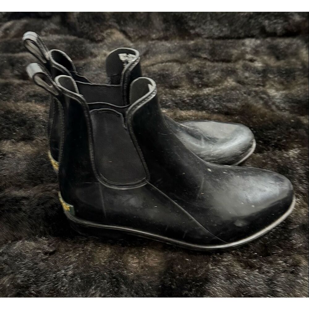 Lauren Ralph Lauren Rain Boots Womens 8 B Tally Black Pull On Round Toe‎ Cuban